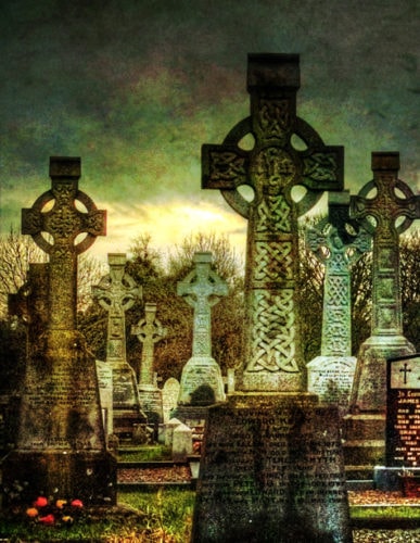 Celtic cross graveyard in Ireland Animism