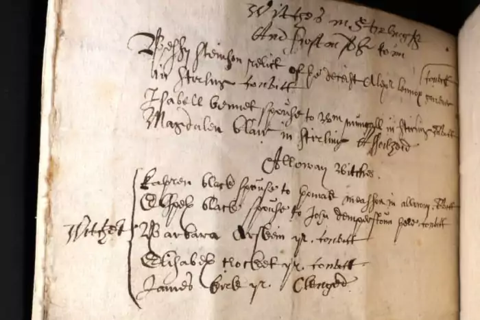 Page from the scottish witch trials
